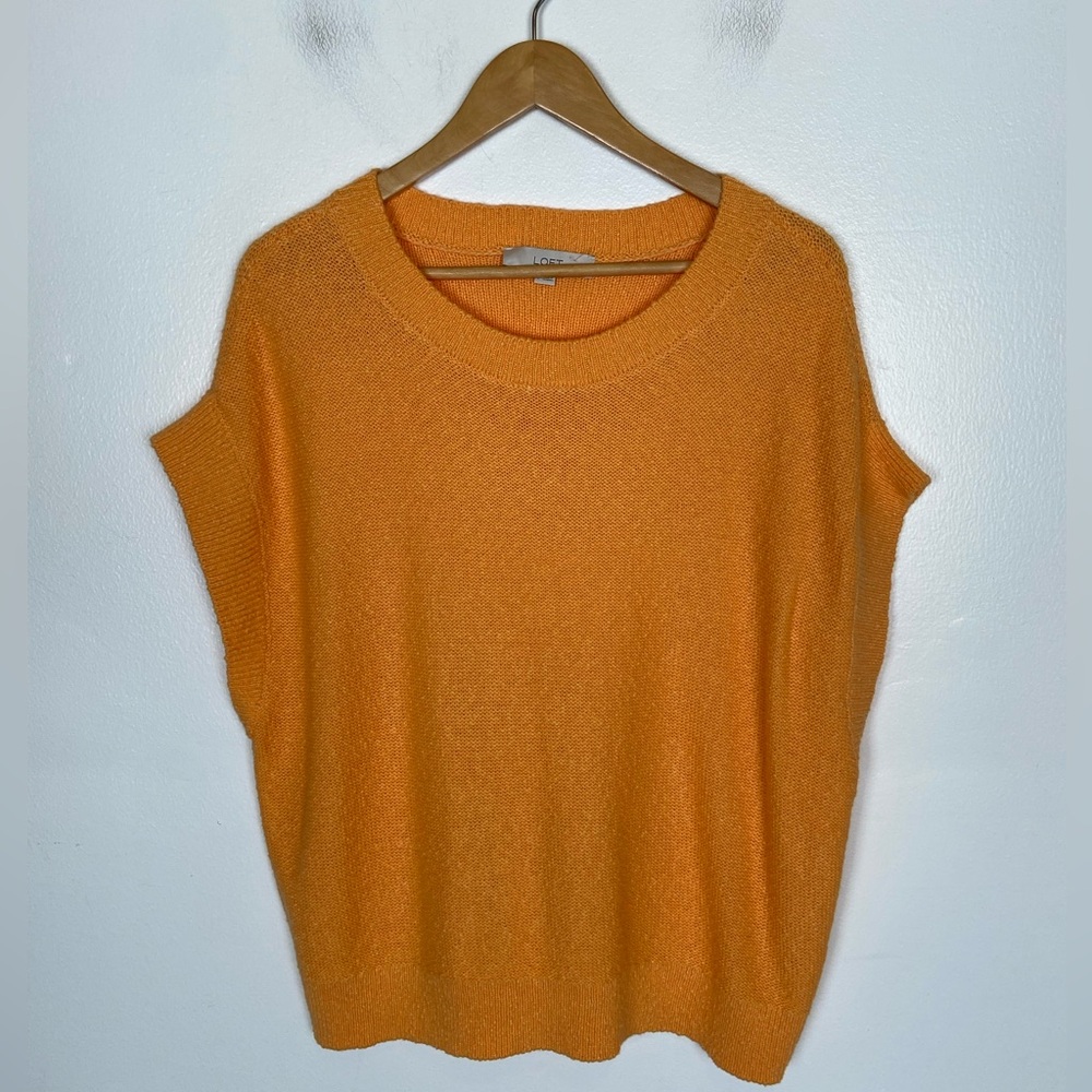 Loft Cropped Sleeveless Sweater Top Size L Orange Slouchy Boho Minimalist Cozy‎
